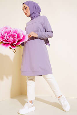 Cep Detaylı Taşlı Tunik Lila - Tunik