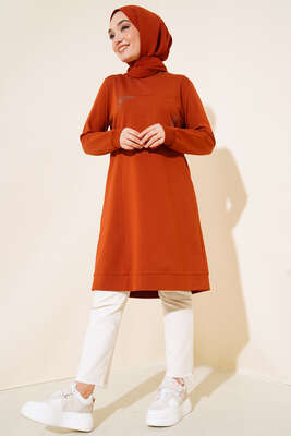 Cep Detaylı Taşlı Tunik Taba - Tunik