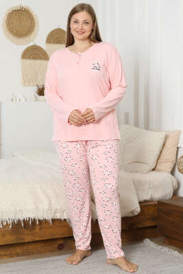 Çiçek Desen Fitilli Büyük Beden Pijama Takımı Yavru Ağzı 