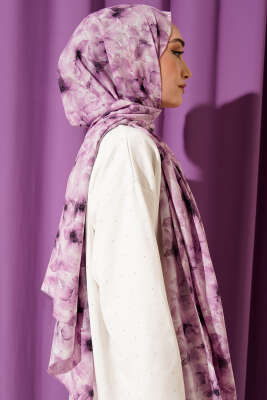 Çiçek Desenli Rami Şal Lila - Başörtüsü