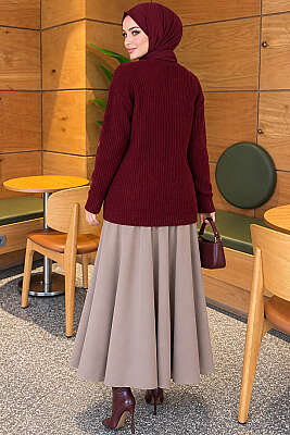 Çiçek Nakışlı Düğmeli Triko Hırka Bordo - Hırka