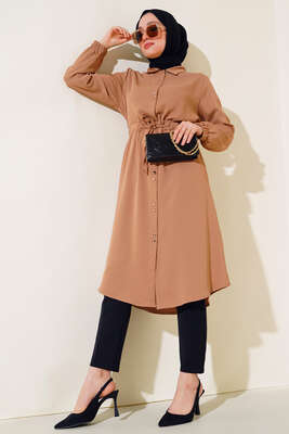 Çift Düğmeli Uzun Tunik Camel 