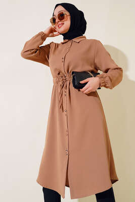 Çift Düğmeli Uzun Tunik Camel - Tunik