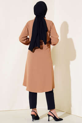 Çift Düğmeli Uzun Tunik Camel - Tunik