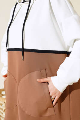 Çift Renkli Kapüşonlu Tunik Camel - Tunik