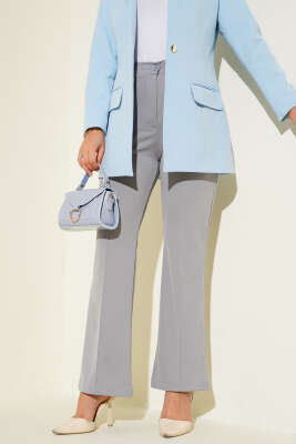 Çımalı Bel Düğmeli Pantolon Gri - FEVERAN