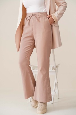 Çıt Çıt Düğmeli İspanyol Paça Latte Pantolon