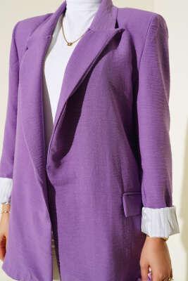 Çizgi Astarlı Blazer Ceket Lila - Yeni Sezon Kadın Ceket