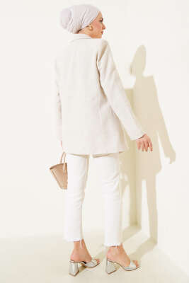 Çizgi Manşetli Keten Blazer Ceket Bej - Ceket