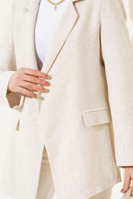 Çizgi Manşetli Keten Blazer Ceket Bej - Ceket