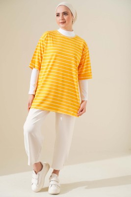 Çizgili Sarı Tshirt - Tunik
