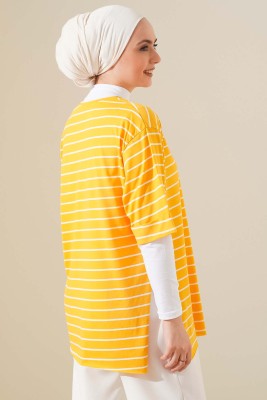 Çizgili Sarı Tshirt - Tunik