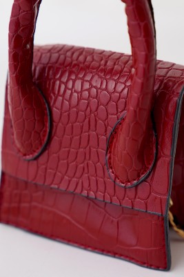Çok Kullanışlı Kroko Desen Bordo Çanta - Kol Çantası