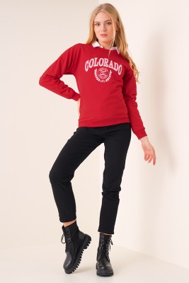 Colorado Baskılı Kırmızı Sweatshirt - Kadın Giyim Modelleri