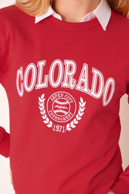 Colorado Baskılı Kırmızı Sweatshirt - Kadın Giyim Modelleri