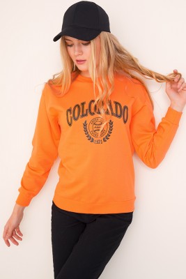 Colorado Baskılı Oranj Sweatshirt - Kadın Giyim Modelleri