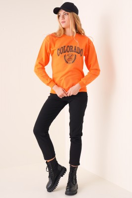 Colorado Baskılı Oranj Sweatshirt - Kadın Giyim Modelleri