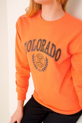 Colorado Baskılı Oranj Sweatshirt - Kadın Giyim Modelleri