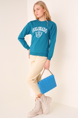 Colorado Baskılı Petrol Sweatshirt - Kadın Giyim Modelleri