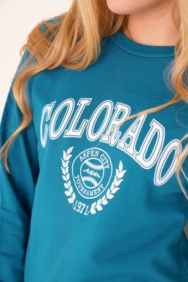 Colorado Baskılı Petrol Sweatshirt - Kadın Giyim Modelleri