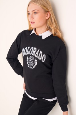 Colorado Baskılı Siyah Sweatshirt 