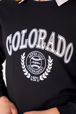 Colorado Baskılı Siyah Sweatshirt - Kadın Giyim Modelleri