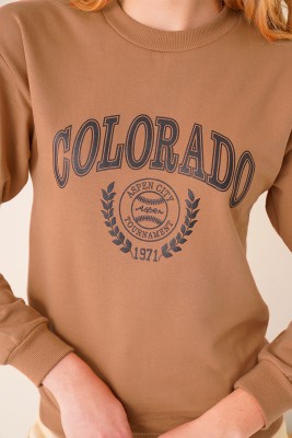 Colorado Baskılı Taba Sweatshirt - Kadın Giyim Modelleri