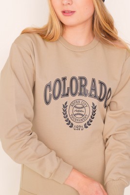Colorado Baskılı Vizon Sweatshirt - Kadın Giyim Modelleri