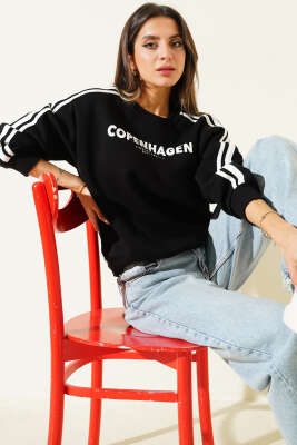 Copenhagen Baskılı Üç İplik Sweatshirt Siyah - ADYES