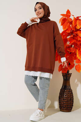 Dantel Garnili Tunik Kahve - Tunik