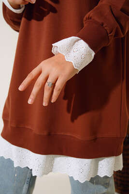 Dantel Garnili Tunik Kahve - Tunik