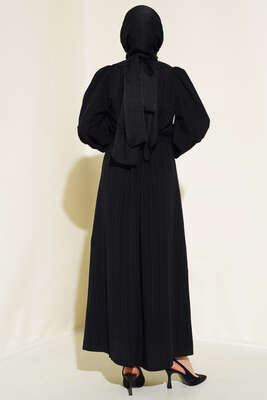 Dantelli Bebe Yaka Elbise Siyah - Tesettür Elbise