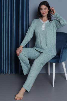 Dantelli Viskon Pijama Takımı Çağla Yeşili 