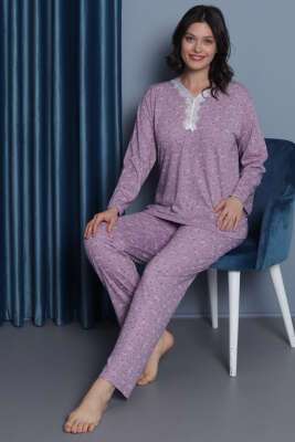 Dantelli Viskon Pijama Takımı Leylak 