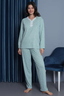 Dantelli Viskon Pijama Takımı Mint - Pijama