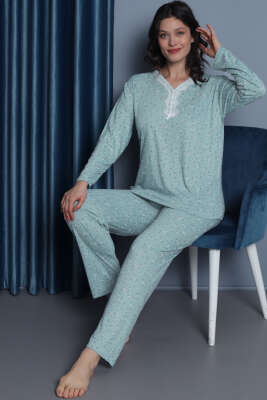 Dantelli Viskon Pijama Takımı Mint - Pijama