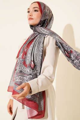 Dark Etnik Desen Şal Nar Çiçeği - Başörtüsü