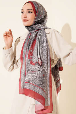 Dark Etnik Desen Şal Nar Çiçeği - Başörtüsü