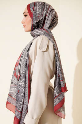 Dark Etnik Desen Şal Nar Çiçeği - Başörtüsü
