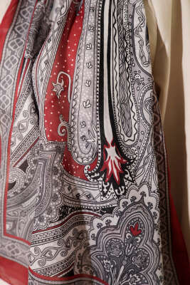 Dark Etnik Desen Şal Nar Çiçeği - Başörtüsü