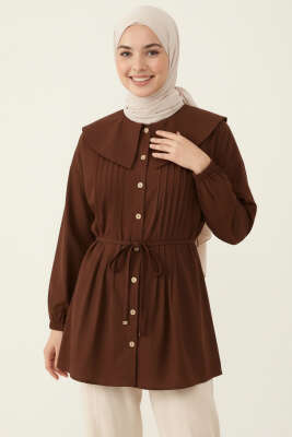 Denizci Yaka Nervürlü Tunik Kahve - TABLO FASHİON