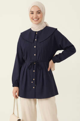 Denizci Yaka Nervürlü Tunik Lacivert - TABLO FASHİON