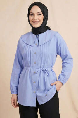 Denizci Yaka Nervürlü Tunik Mavi - TABLO FASHİON