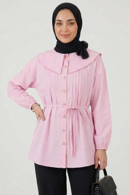 Denizci Yaka Nervürlü Tunik Pembe - TABLO FASHİON