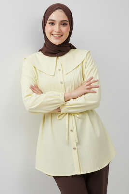 Denizci Yaka Nervürlü Tunik Sarı - TABLO FASHİON