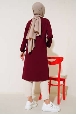 Deri Şeritli Basic Uzun Tunik Bordo - Tunik