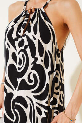 Desenli İp Askılı Elbise Siyah - Kadın Giyim Modelleri