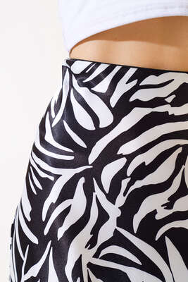 Desenli Midi Saten Etek Zebra - Yeni Giyim