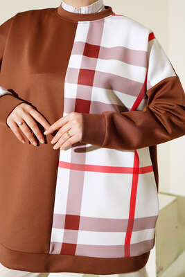 Desenli Scuba Tunik Kahve - Tunik