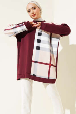 Desenli Scuba Tunik Mürdüm - Tunik